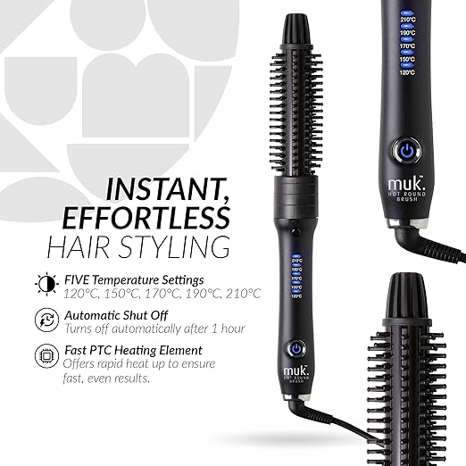 Muk Haircare Hot Round Brush Styler with 2 Interchangeable Ceramic Barrels NEW