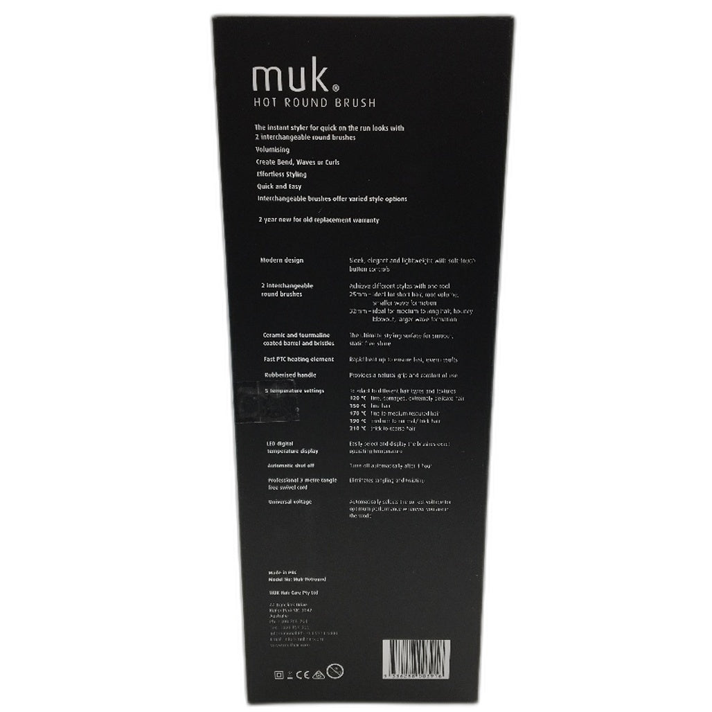Muk Haircare Hot Round Brush Styler with 2 Interchangeable Ceramic Barrels NEW