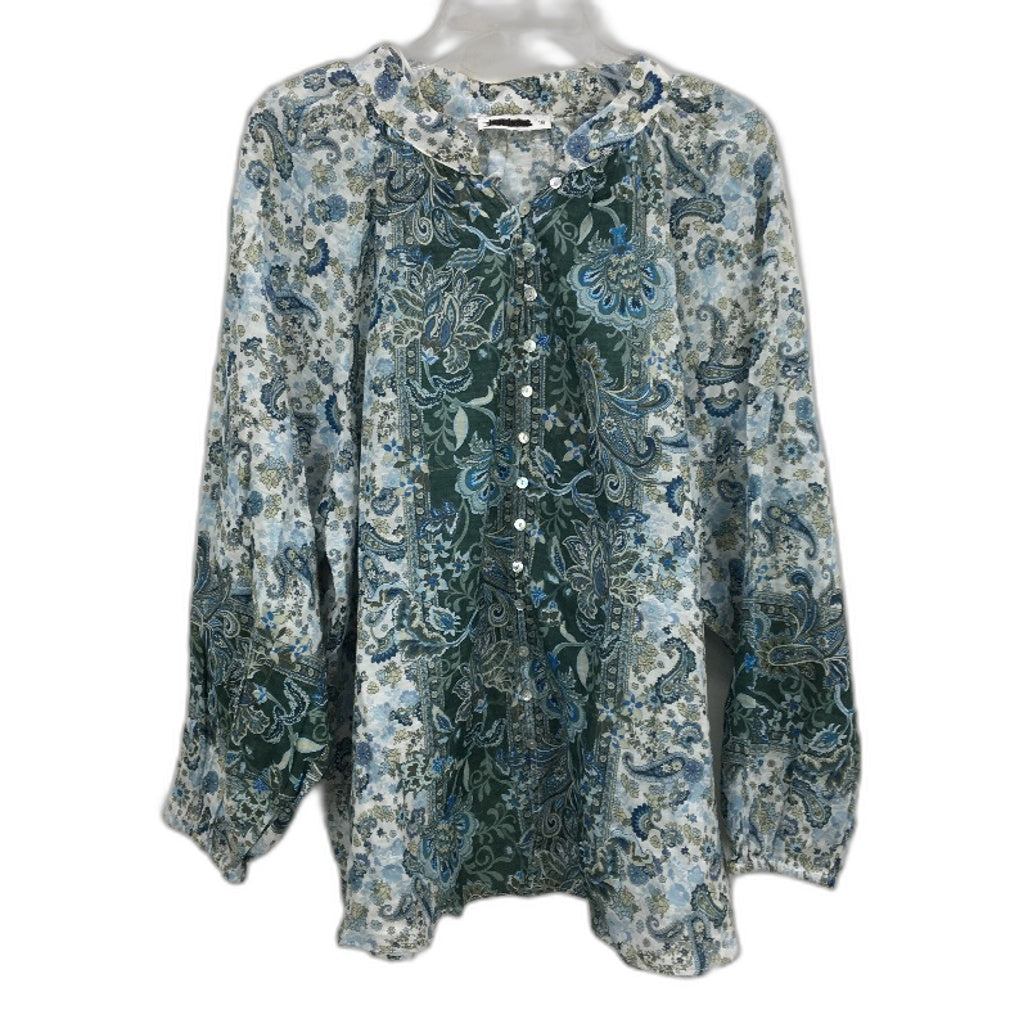 Just Jeans Lorelai Button Thru Paisley Green Blouse Ladies Size AU 18 Curve NEW