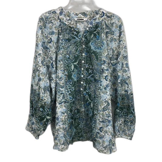 Just Jeans Lorelai Button Thru Paisley Green Blouse Ladies Size AU 18 Curve NEW