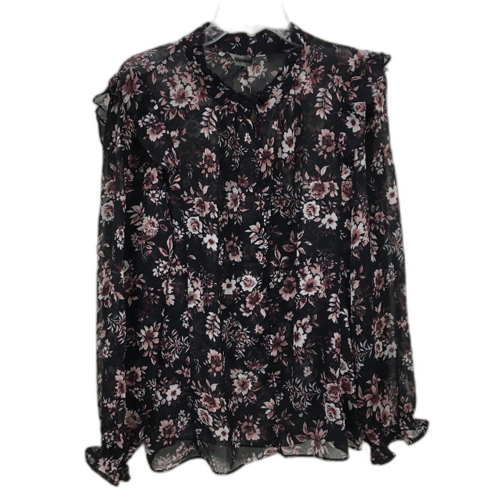 Jacqui.E Melania Flower Whispers Frill Detail Black Blouse Ladies Size AU 18 NEW