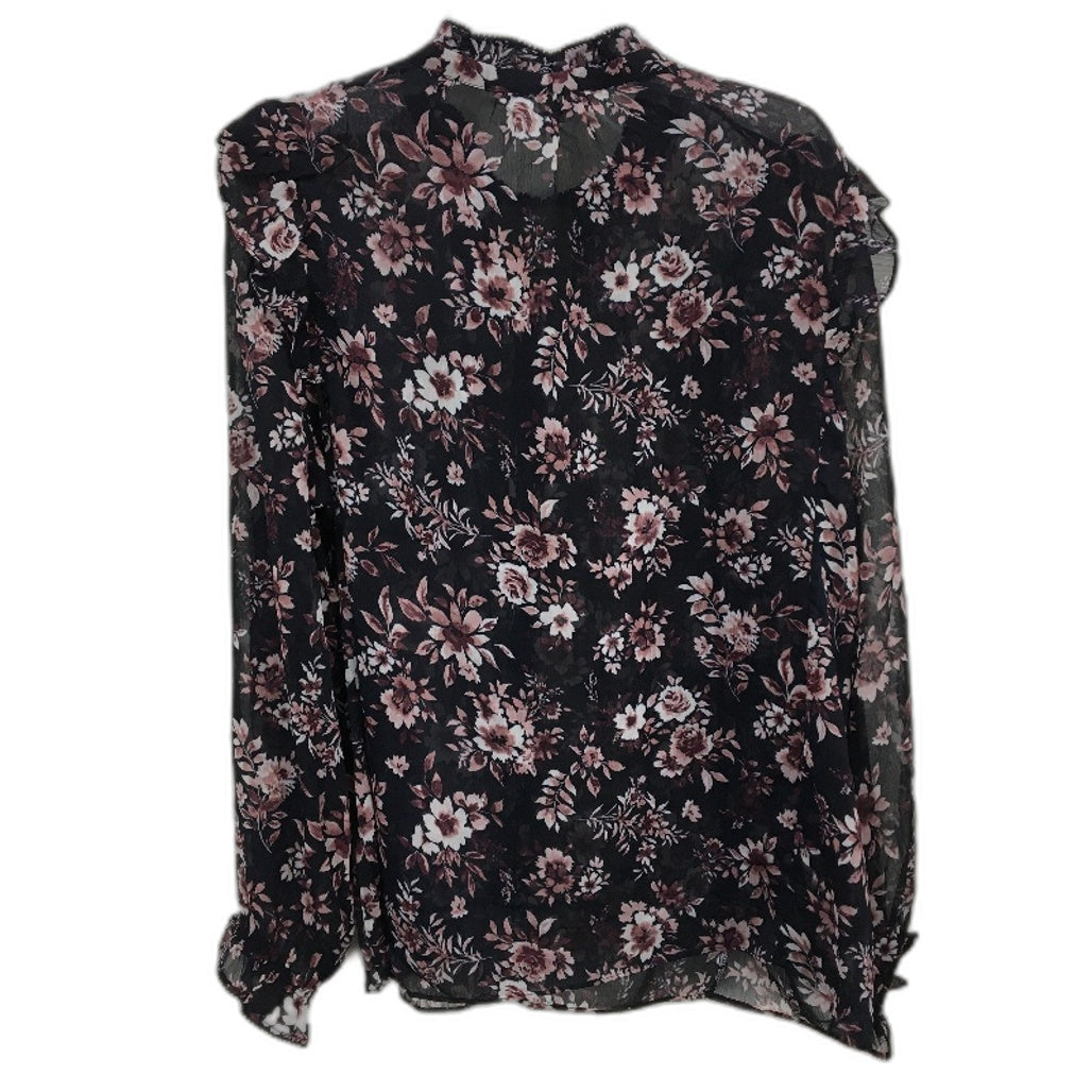 Jacqui.E Melania Flower Whispers Frill Detail Black Blouse Ladies Size AU 18 NEW