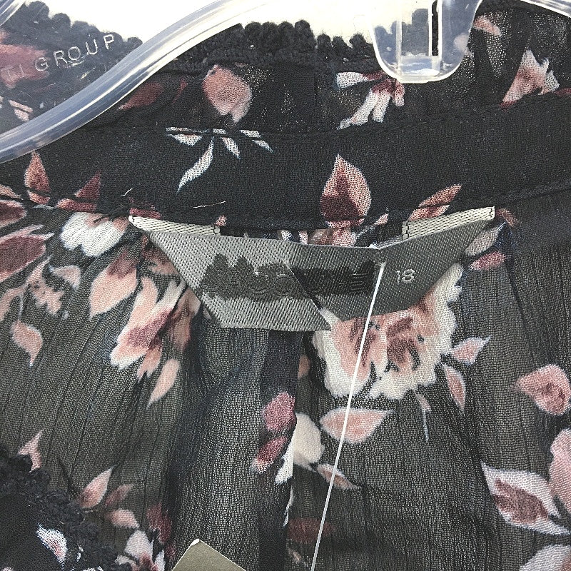 Jacqui.E Melania Flower Whispers Frill Detail Black Blouse Ladies Size AU 18 NEW