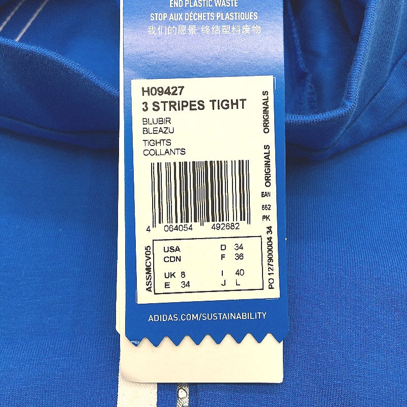 Adidas AdiColor Classics 3 Stripes Blue Bird Cotton Tights Ladies Size UK 8 NEW