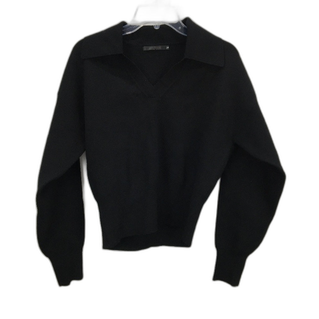 Portmans Camille Collared Knit Black Long Sleeve Top Ladies Size Medium NEW