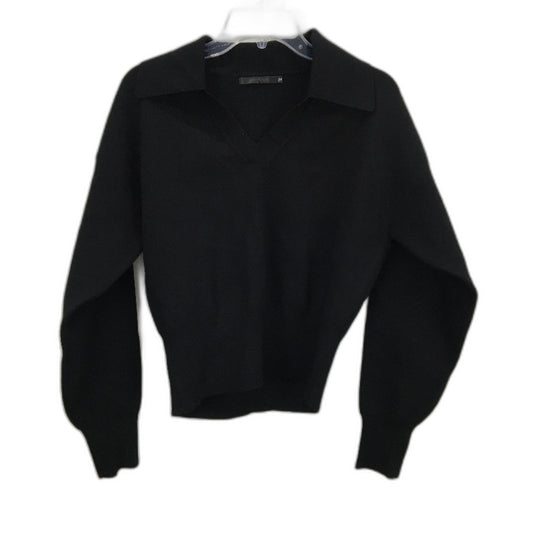 Portmans Camille Collared Knit Black Long Sleeve Top Ladies Size Medium NEW