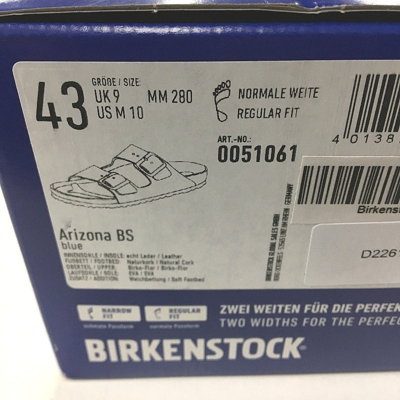 Birkenstock Classic Arizona Blue Regular Fit 2 Strap Slides Mens US 10 EU 43 NEW