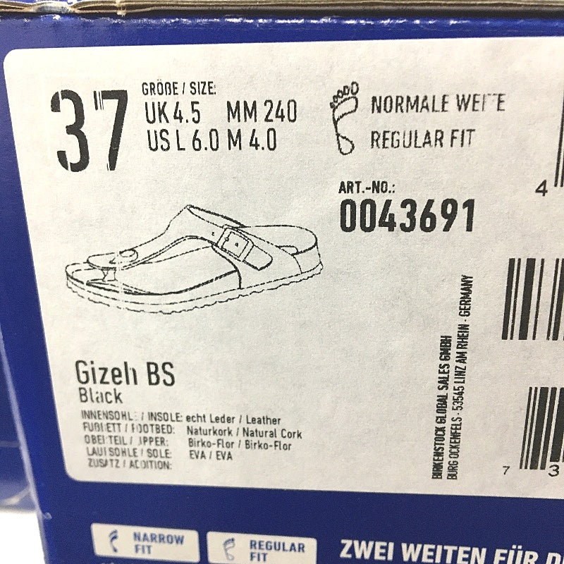 Birkenstock Gizeh BS Black Regular Fit Thong Sandal Unisex EU 37 L6 M4 NEW