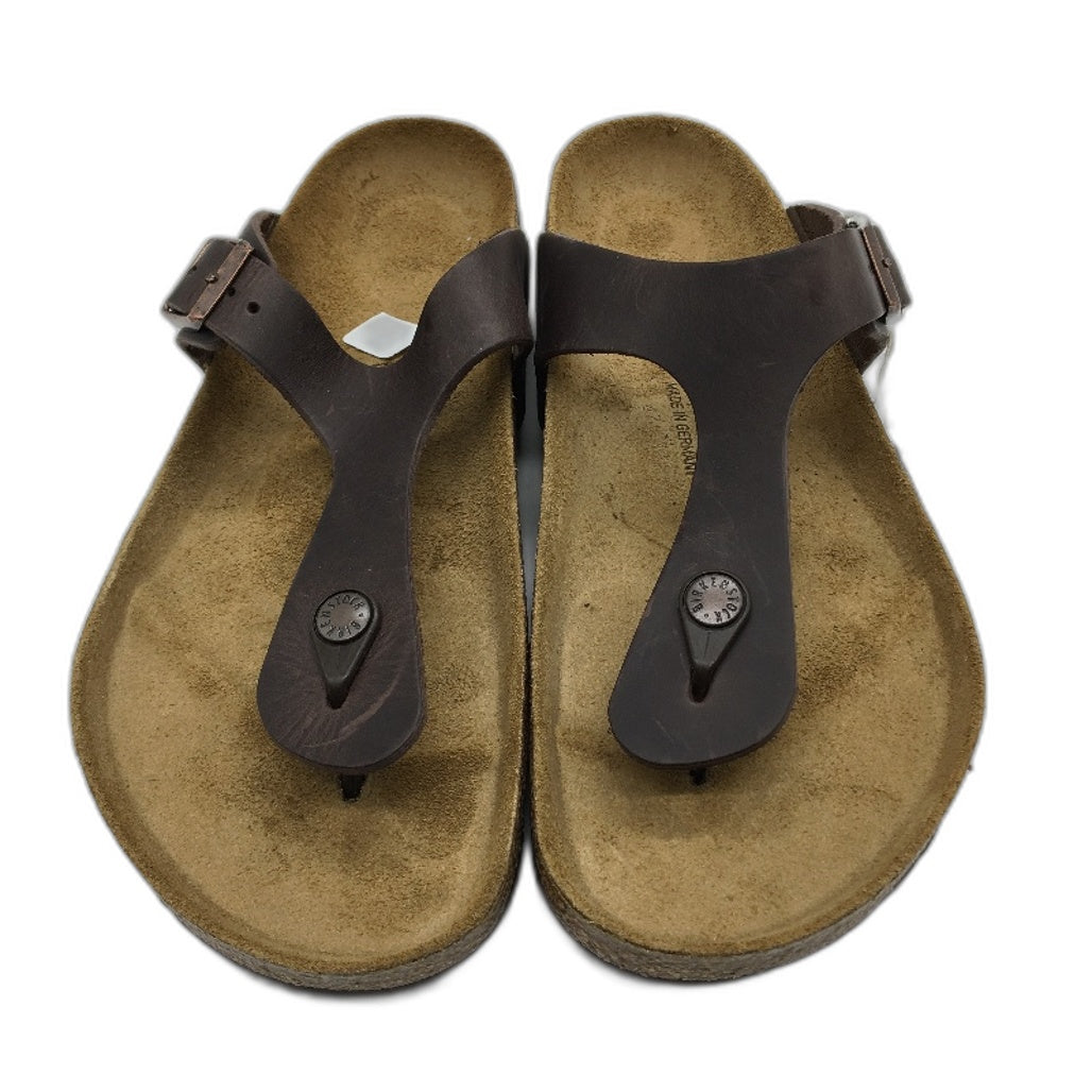 Birkenstock Gizeh Regular Brown Waxy Leather Thong Sandals Mens US 12 EU 45 NEW
