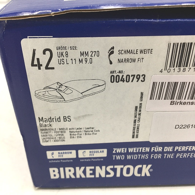 Birkenstock Madrid Black Narrow Fit Single Buckle Slides Unisex 42 L11 M9 NEW