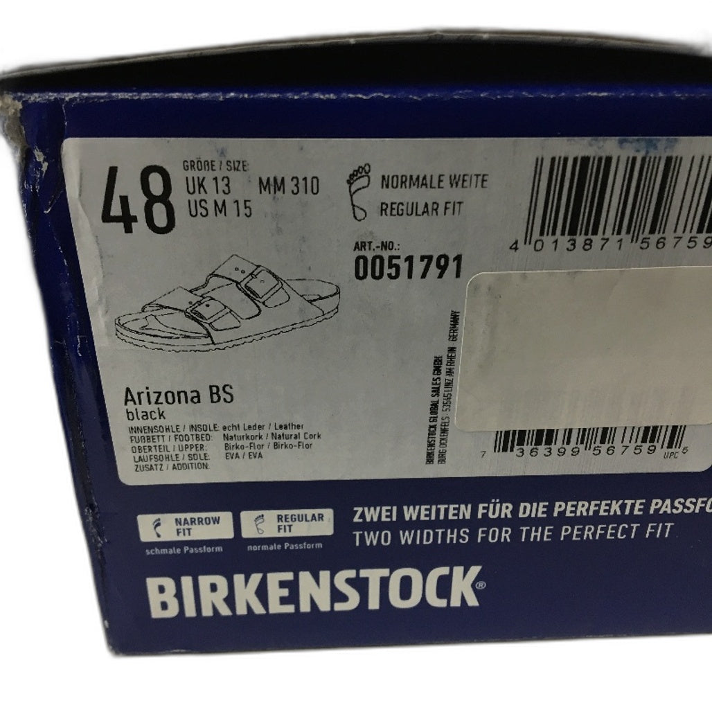 Birkenstock Classic Arizona Black Regular Fit 2 Strap Slides Men US 15 EU 48 NEW