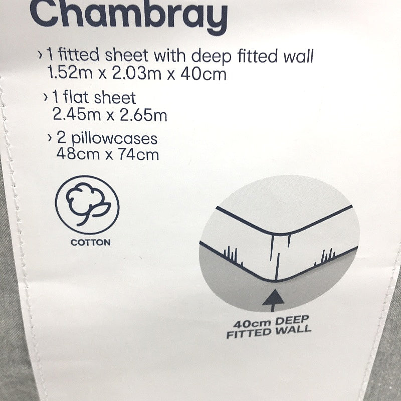 Home Decor Stonewashed 100% Cotton Flex Grey Chambray Sheet Set QUEEN NEW