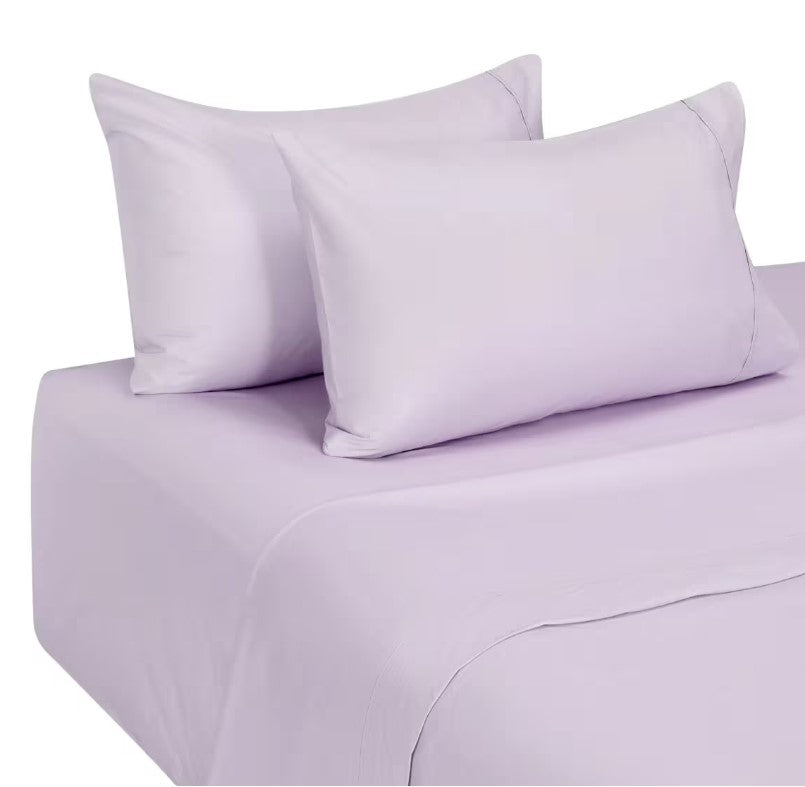 Lilac Purple Solid Colour 250 Thread Count Cotton Rich Sheet Set QUEEN NEW