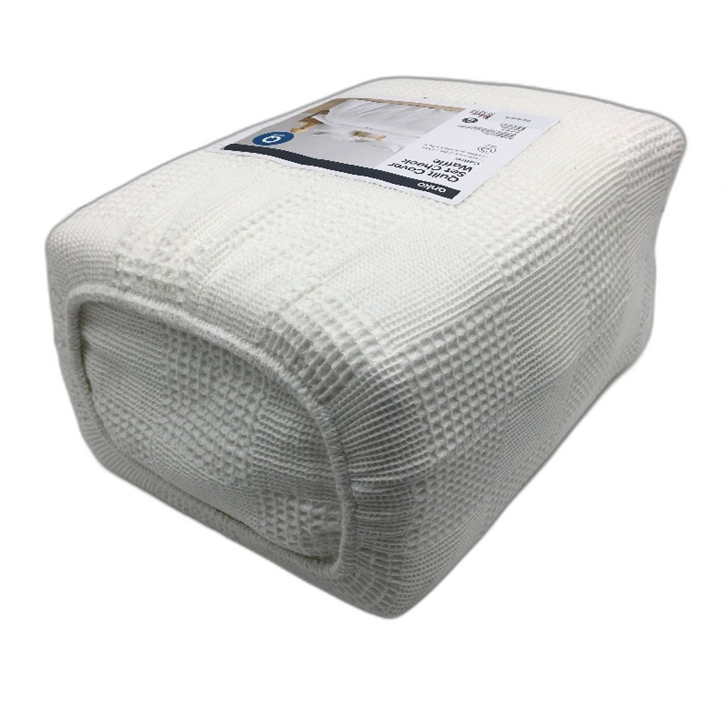 Easy Care Soft White Waffle Check 100% Cotton Quilt Cover Set QUEEN NEW