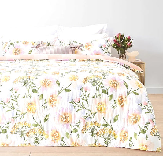 Easy Care Machine Wash Belle Cotton Rich Reversible Comforter Set QUEEN Size NEW