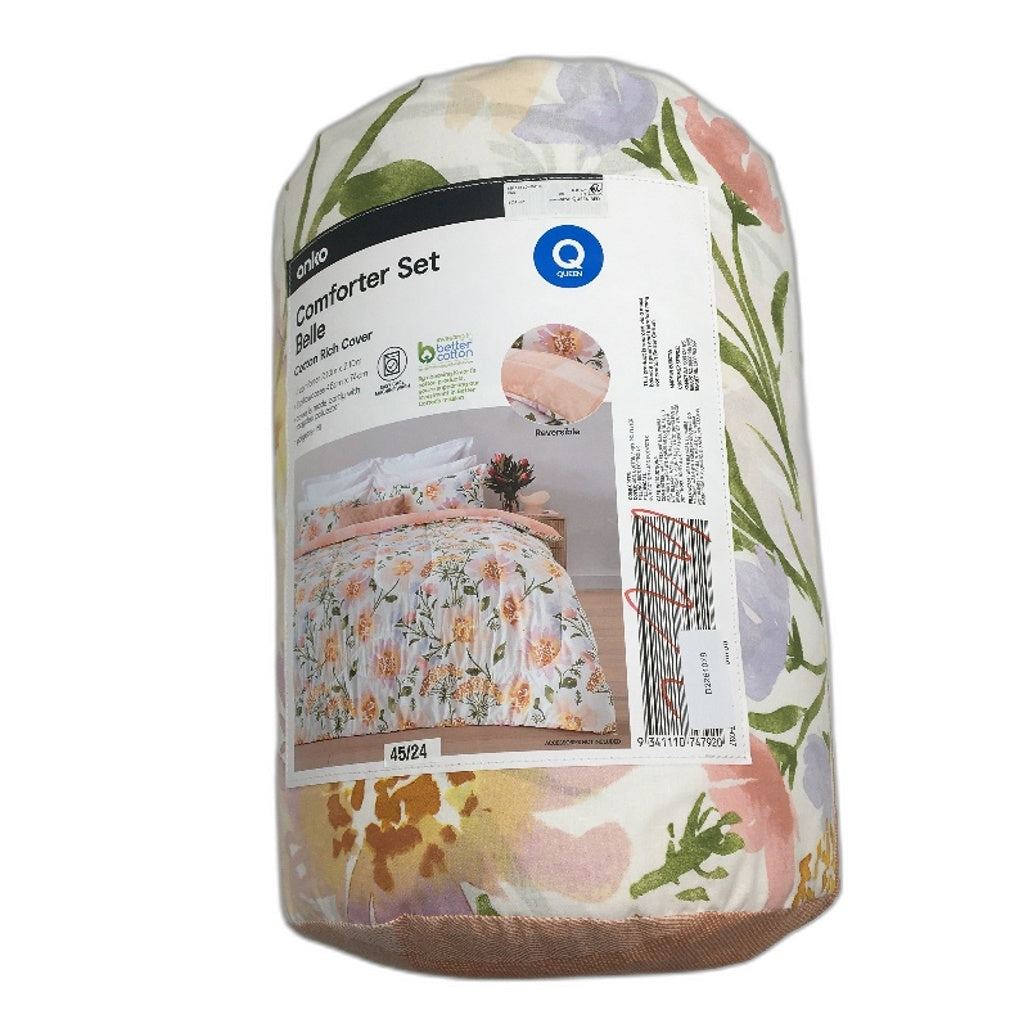 Easy Care Machine Wash Belle Cotton Rich Reversible Comforter Set QUEEN Size NEW