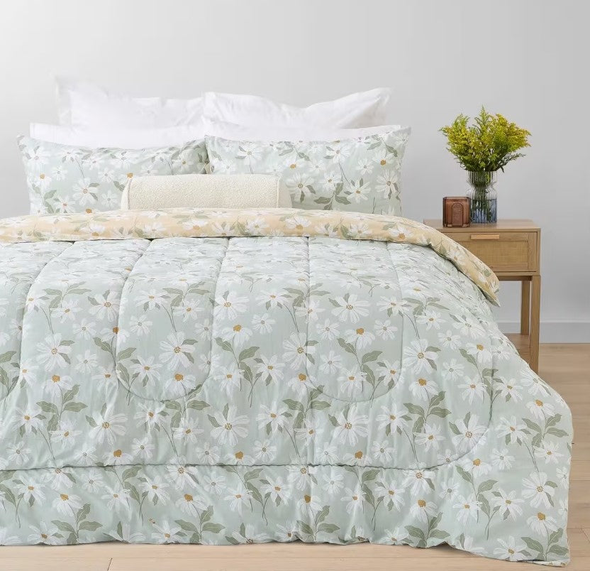 Easy Care Machine Wash Talia Cotton Rich Reversible Comforter Set QUEEN Size NEW