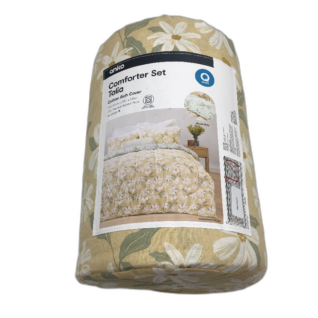 Easy Care Machine Wash Talia Cotton Rich Reversible Comforter Set QUEEN Size NEW