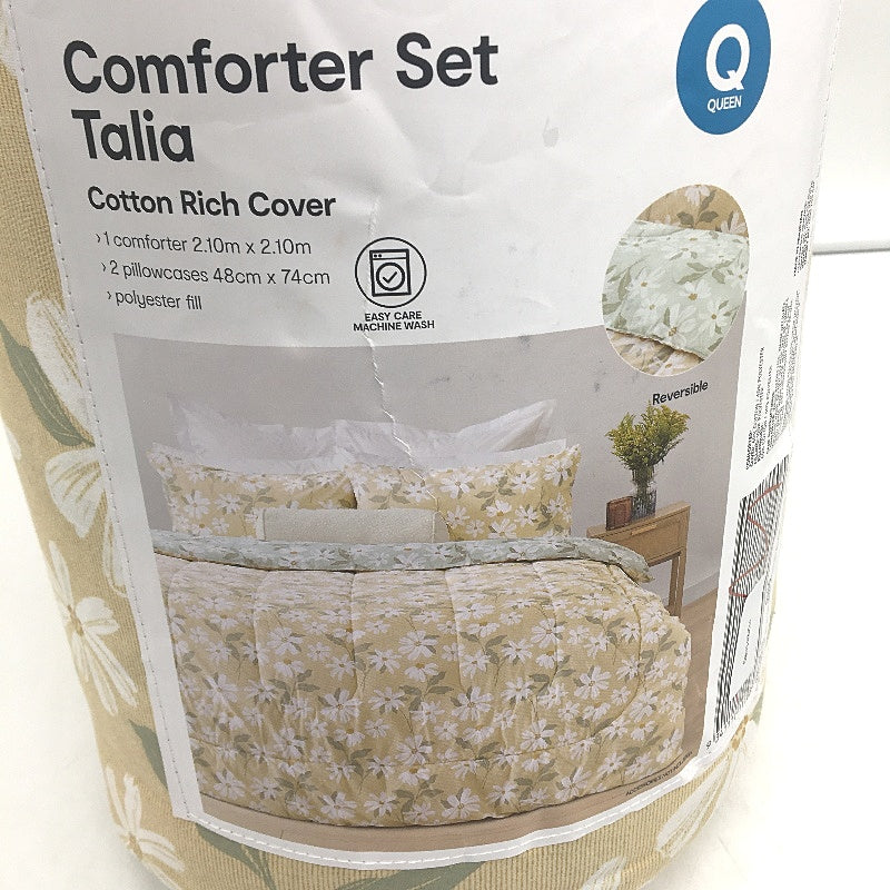 Easy Care Machine Wash Talia Cotton Rich Reversible Comforter Set QUEEN Size NEW