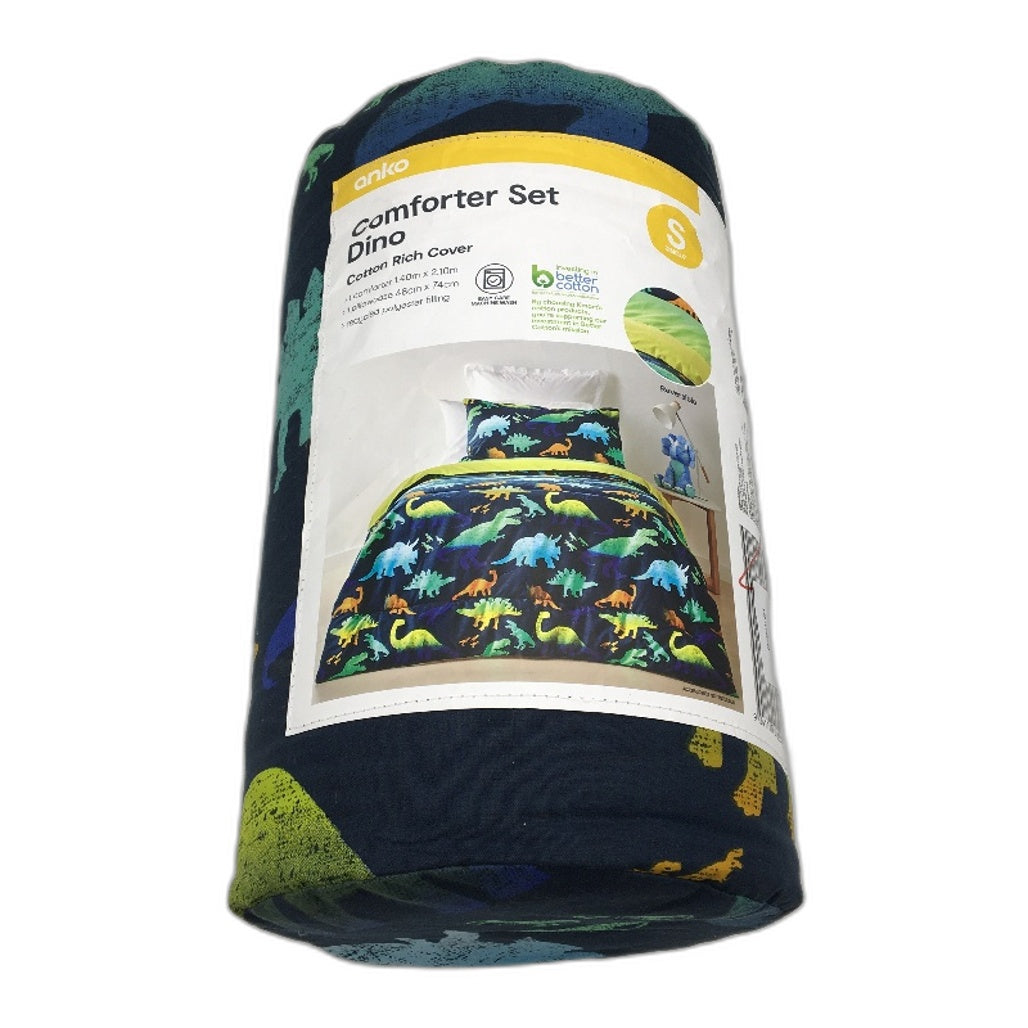 Easy Care Machine Wash Dino Cotton Rich Reversible Comforter Set SINGLE NEW