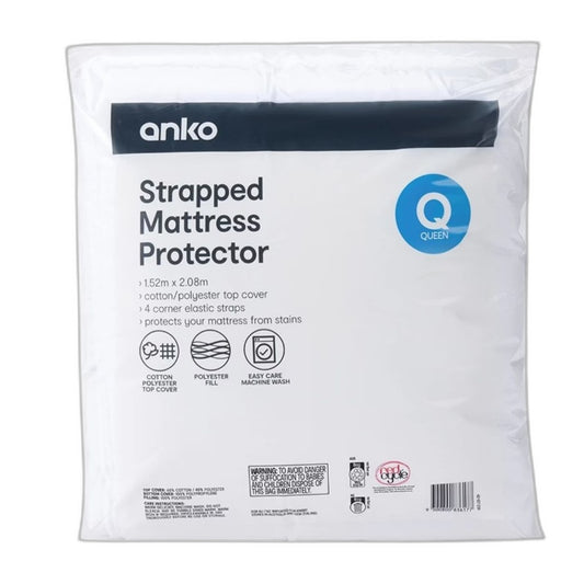 Easy Care Machine Wash 4 Corner Elastic Strapped Mattress Protector QUEEN NEW