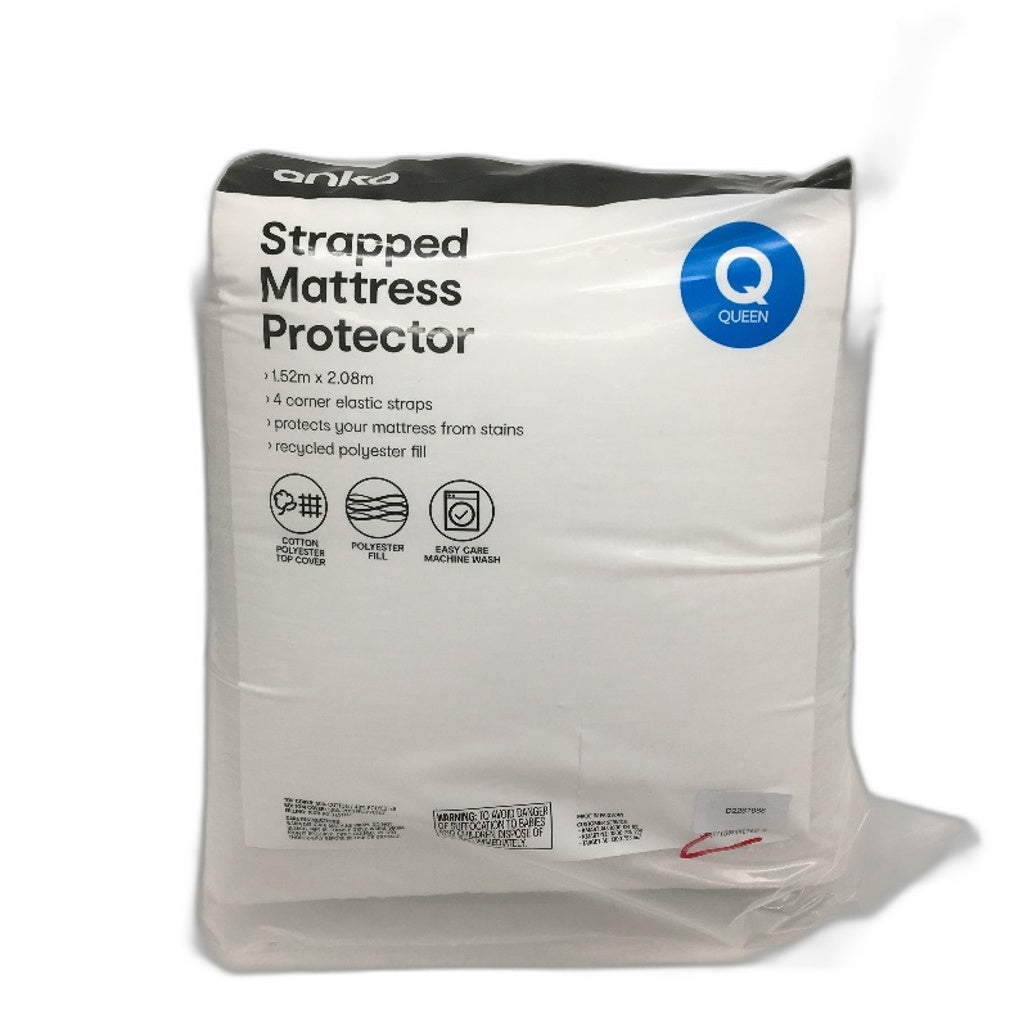 Easy Care Machine Wash 4 Corner Elastic Strapped Mattress Protector QUEEN NEW