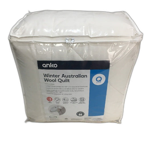Easy Care Machine Washable High Warmth Winter Australian Wool Quilt QUEEN NEW