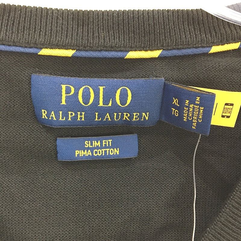 Polo Ralph Lauren Slim Fit Black Pima Cotton V-Neck Sweater Mens Size XL NEW
