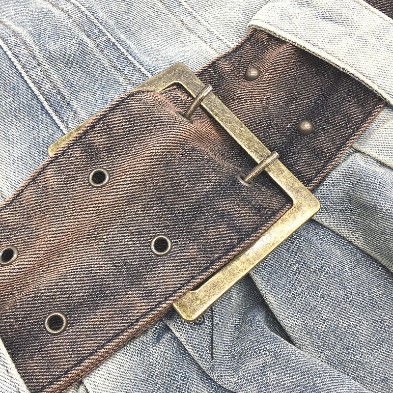 Jaded London Chelsea Light Wash Denim Belted Kilt Mini Dress Size UK 6 NEW