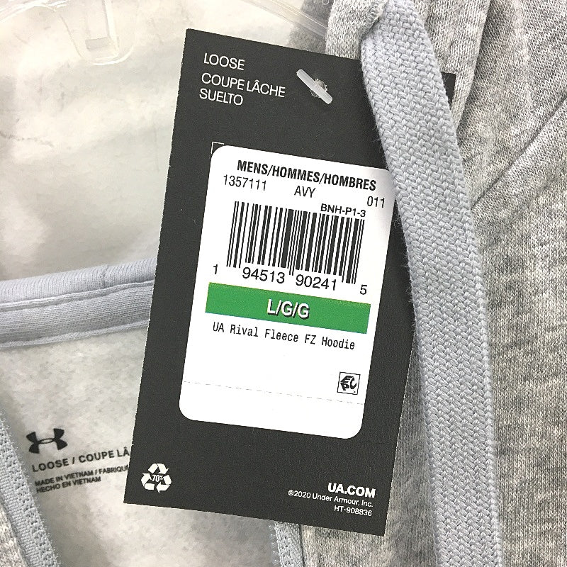 Under Armour Rival Fleece Full Zip Grey Marle Hoodie Mens Size Large NEW