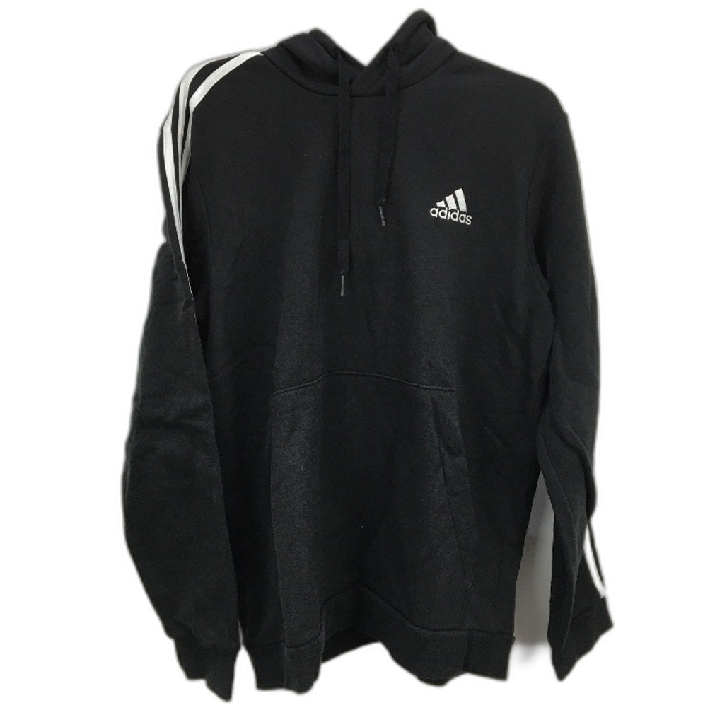 Adidas Essentials Fleece 3 Stripes Black Pullover Hoodie Mens Size Large NEW