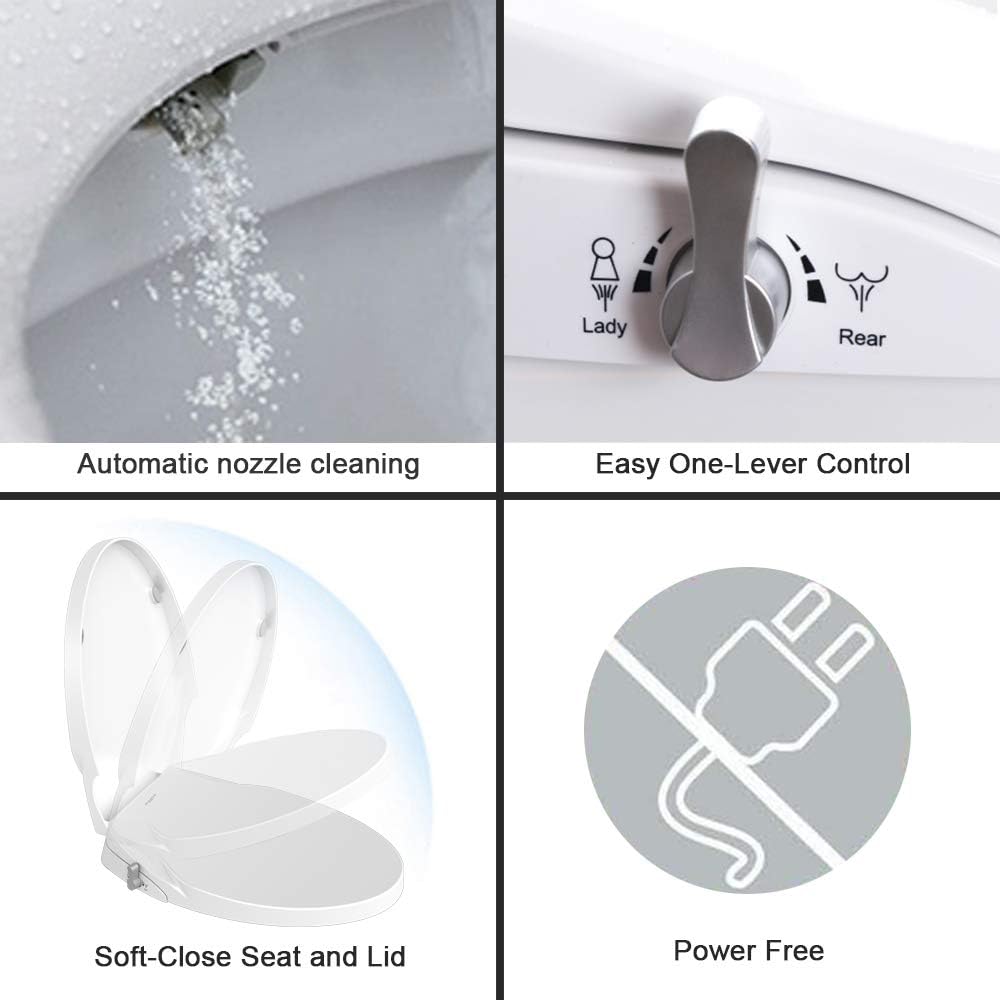 Geoaton Non Electric Bidet Toilet Seat Dual Self Cleaning Nozzles in O Shape NEW