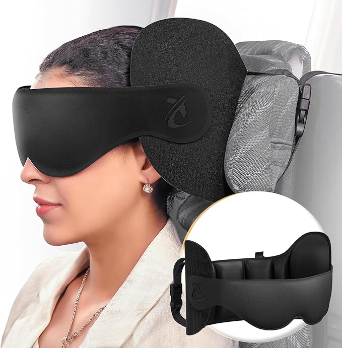 Bonairest BAK001 360 Support Travel Pillow with 3D Eye Mask in Black NEW