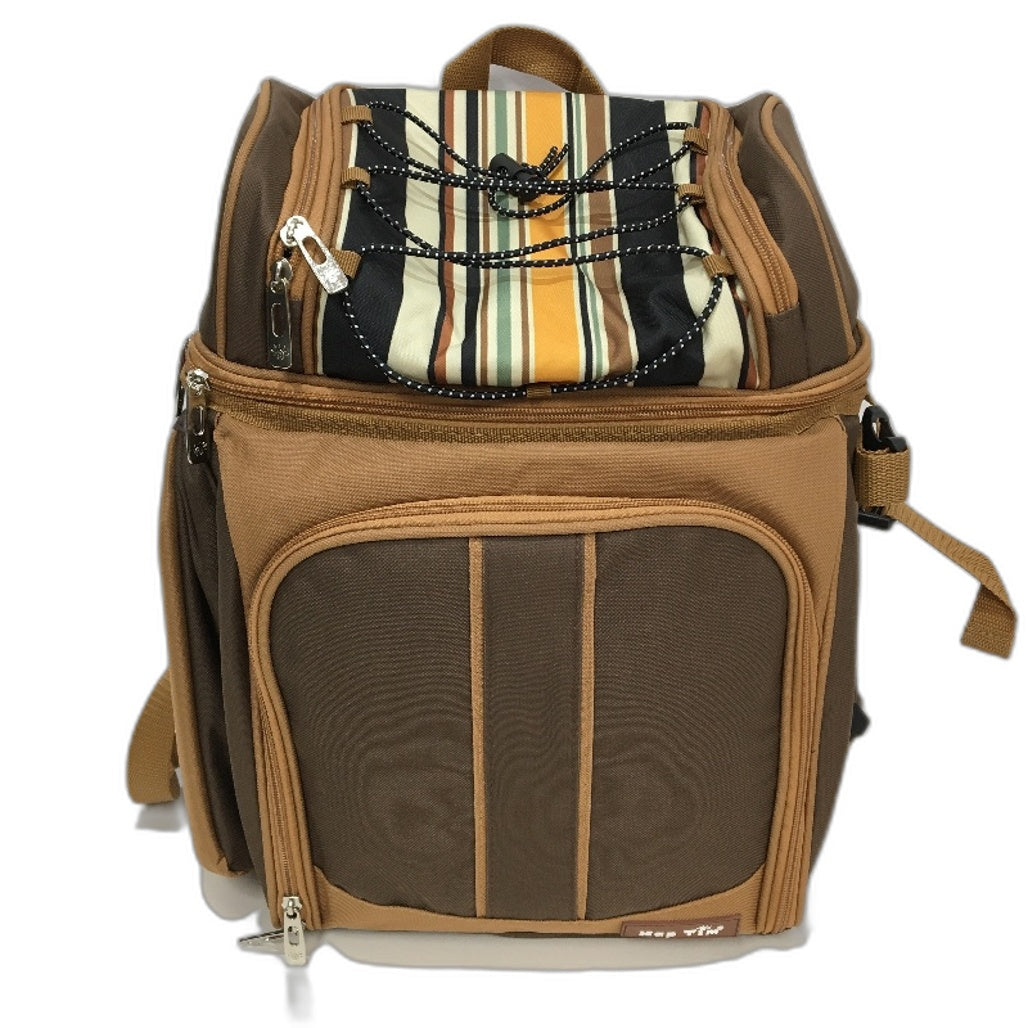 Hap Tim 2 Person Brown Stripe Picnic Backpack incl Cutlery Set and Blanket NEW
