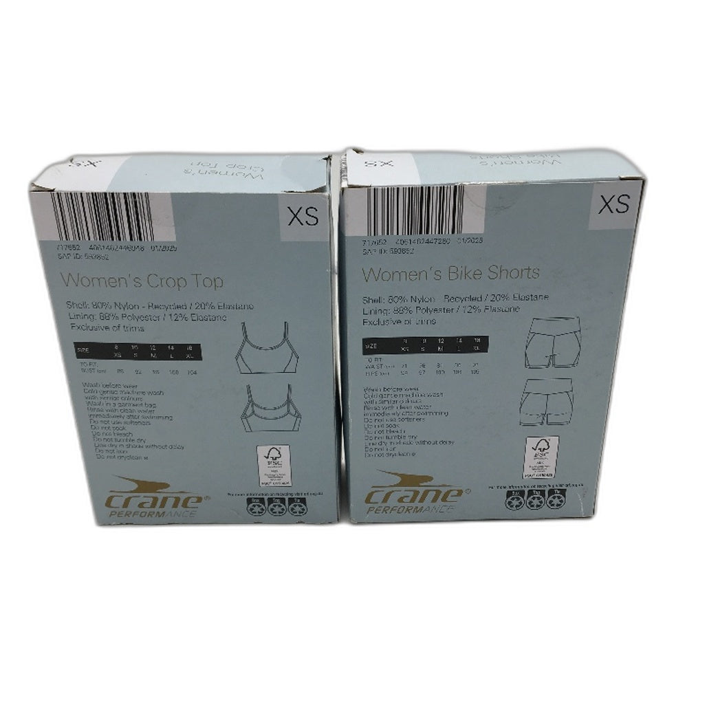 Crane Performance Green 2 Piece Activewear Crop Top & Bike Shorts Size 8 XS NEW