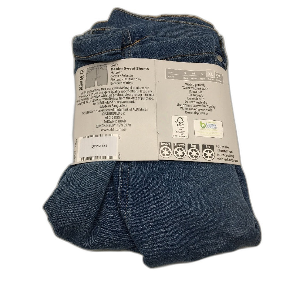 Westbay Regular Fit Mid Fade Blue Denim Sweat Shorts Mens Size XL NEW