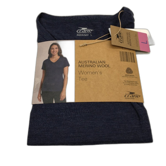 Crane Performance 100% Merino Fine Wool Navy Short Sleeve Top Ladies Size L NEW