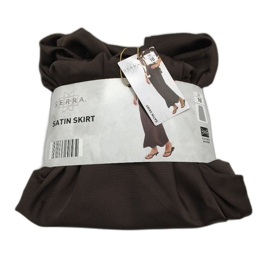Serra Chocolate Brown Long Elasticated Waistband Satin Skirt Ladies Size 10 NEW