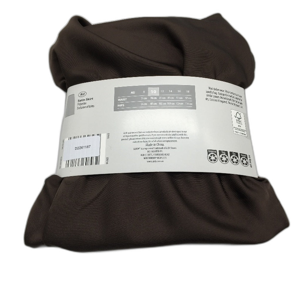 Serra Chocolate Brown Long Elasticated Waistband Satin Skirt Ladies Size 10 NEW