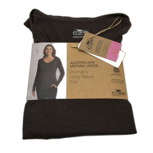 Crane Performance 100% Merino Fine Wool Brown Long Sleeve Top Ladies Size XL NEW