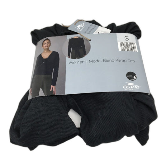 Crane Performance Black Moisture Regulating Modal Blend Wrap Top Size S NEW