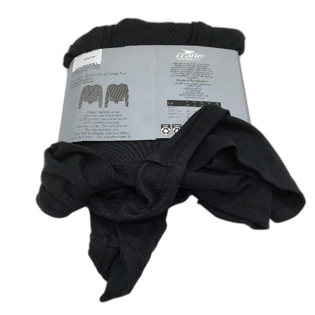 Crane Performance Black Moisture Regulating Modal Blend Wrap Top Size S NEW