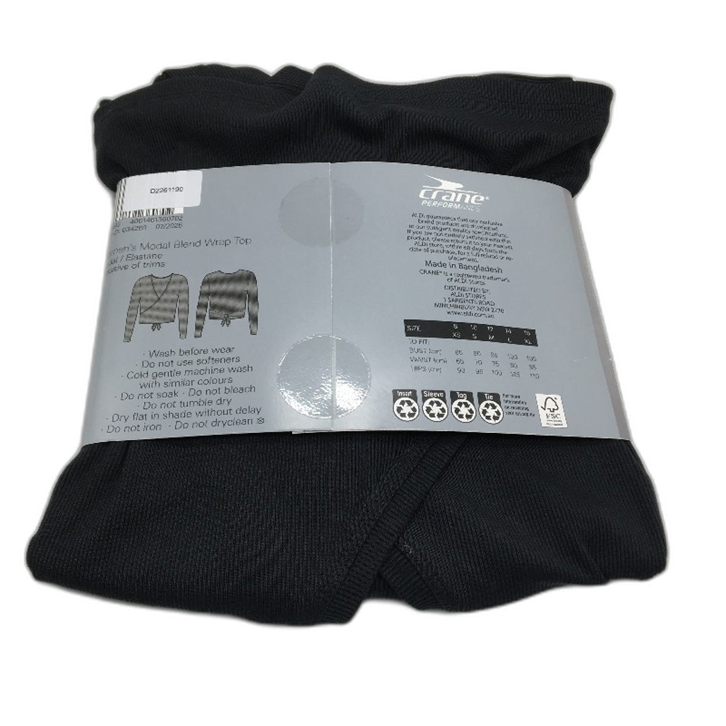 Crane Performance Black Moisture Regulating Modal Blend Wrap Top Size M NEW