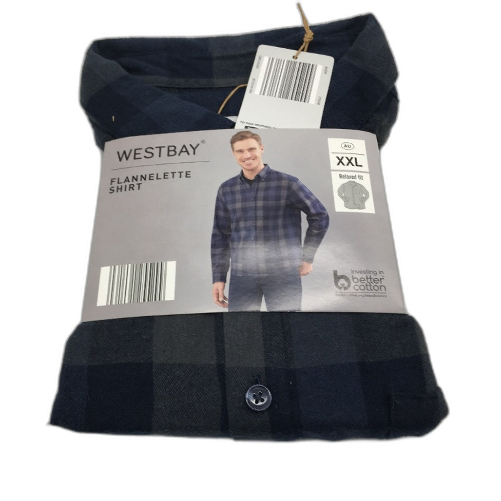 Westbay Blue Grey Check Pattern Relaxed Fit Flanelette Shirt Mens Size XXL NEW