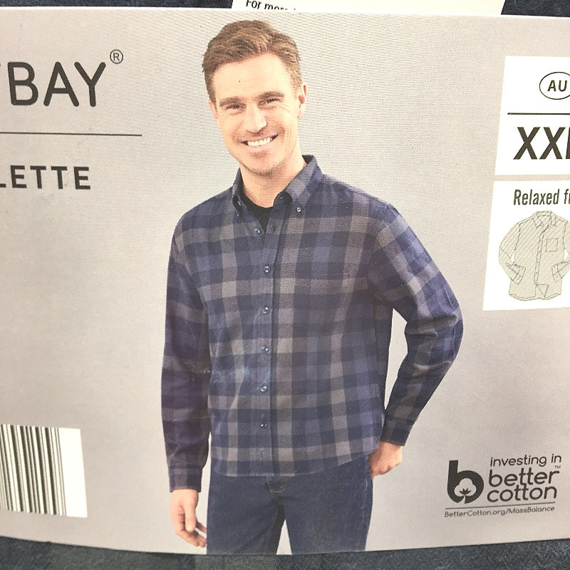 Westbay Blue Grey Check Pattern Relaxed Fit Flanelette Shirt Mens Size XXL NEW