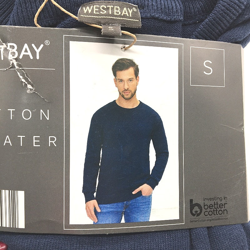 Westbay Crew Neck Navy Blue Lightweight Cotton Sweater Mens Size S NEW