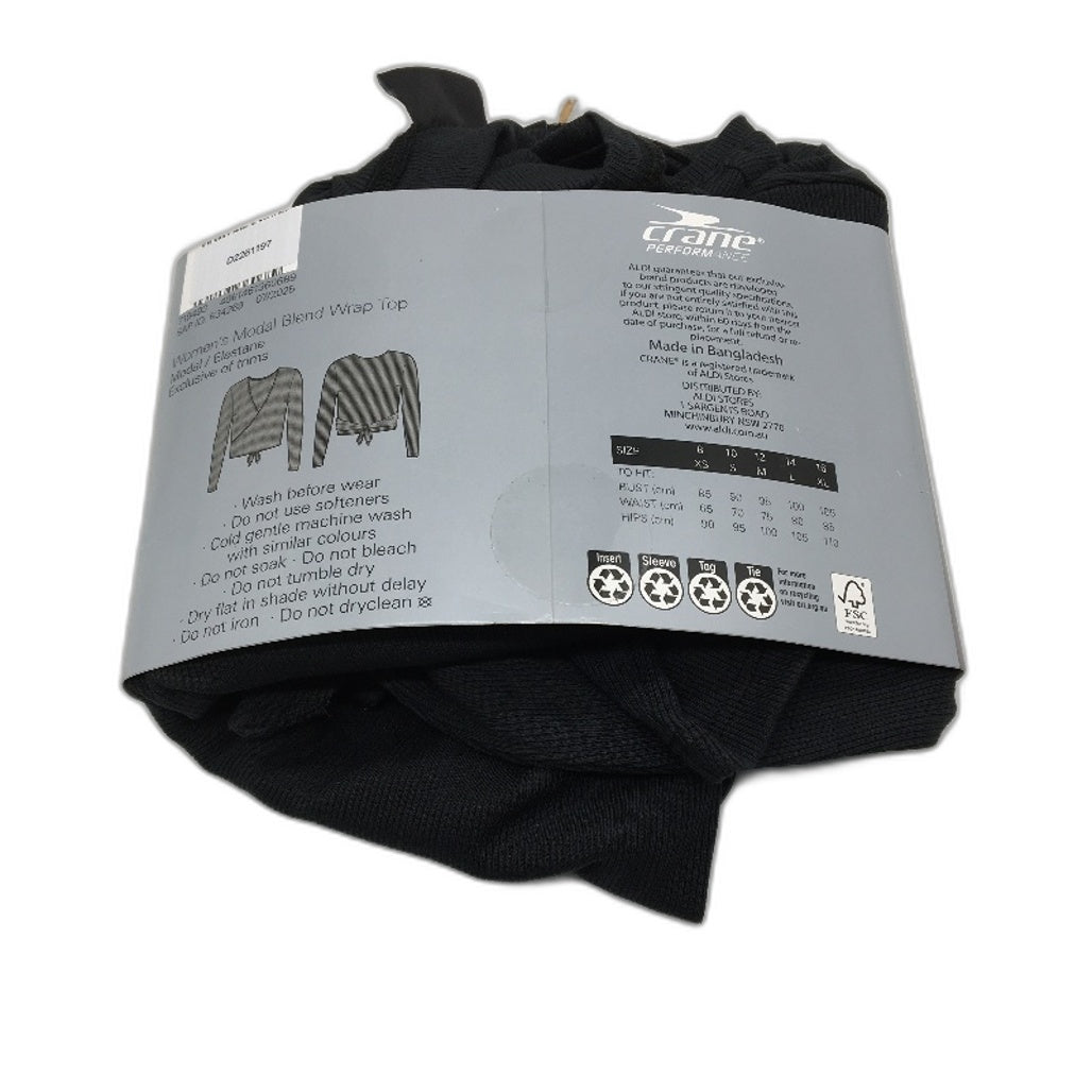 Crane Performance Black Moisture Regulating Modal Blend Wrap Top Size XS NEW