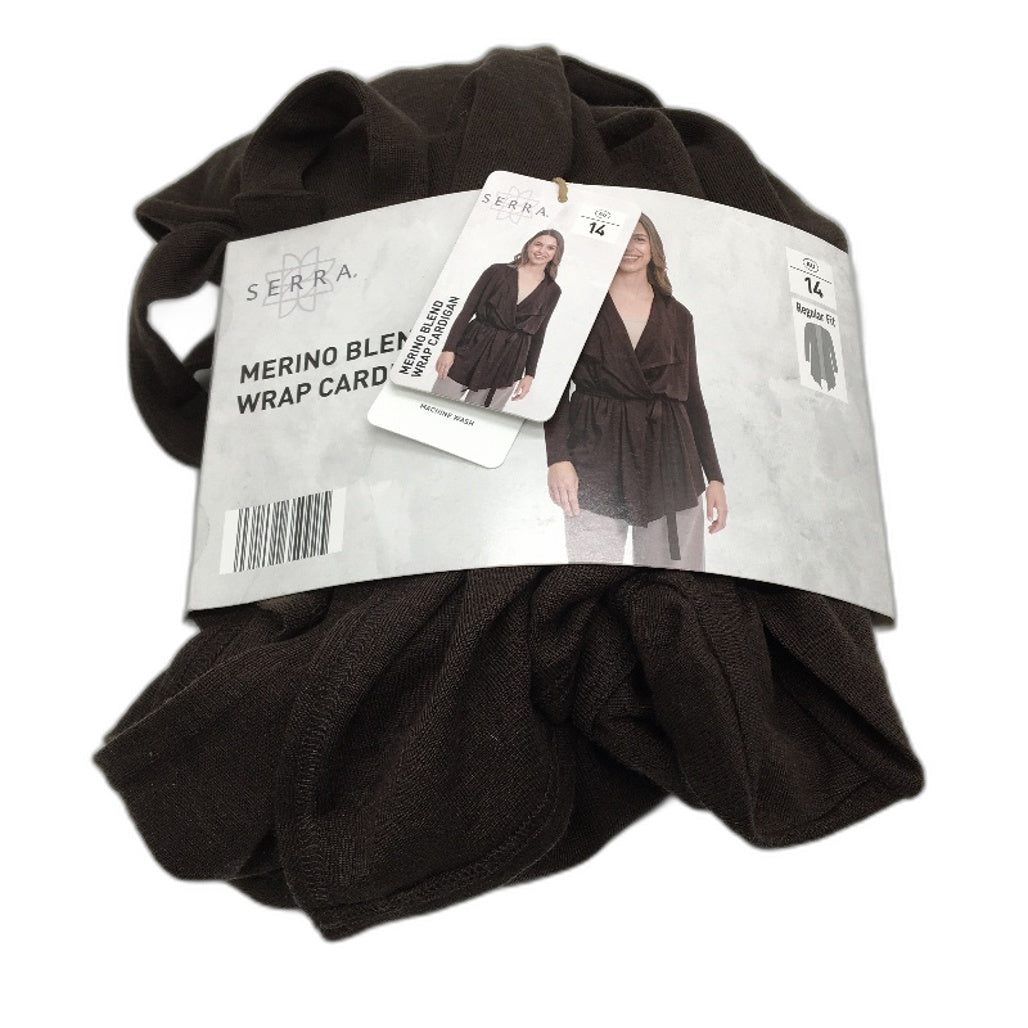 Crane Performance Brown Fine Wool Blend Wrap Cardigan Top Ladies Size 14 NEW