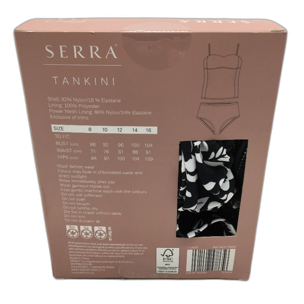 Serra Black White Floral Print 2 Piece Removable Straps Tankini Set Size 14 NEW
