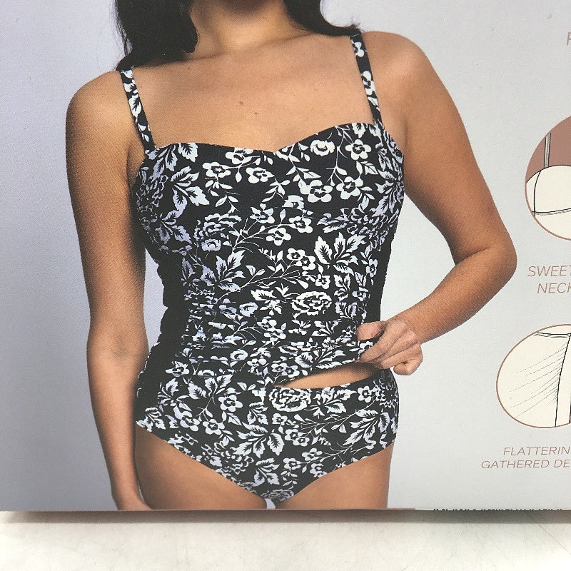 Serra Black White Floral Print 2 Piece Removable Straps Tankini Set Size 14 NEW